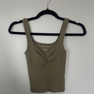 American Eagle Outfitters Olive Ribbed Ruched Tank